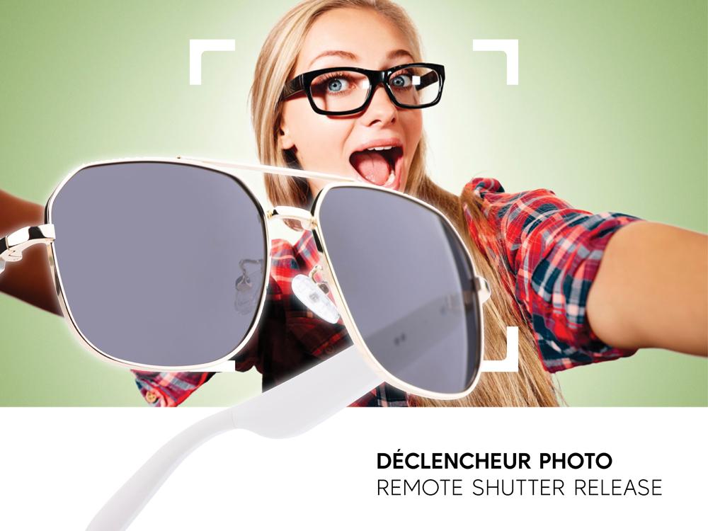 Lunettes connectées Mogie. - Modèle Thalos - Branches blanches avec monture dorée et verres solaires polarisés