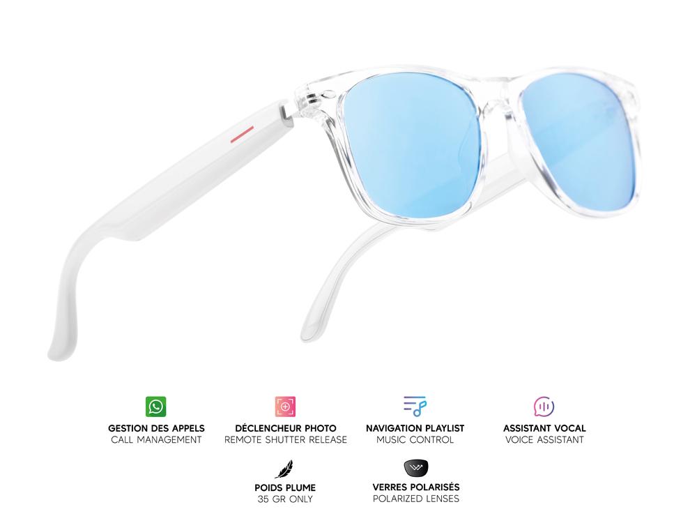 Lunettes connectées Mogie. - Modèle Dione - Branches blanches avec monture transparente