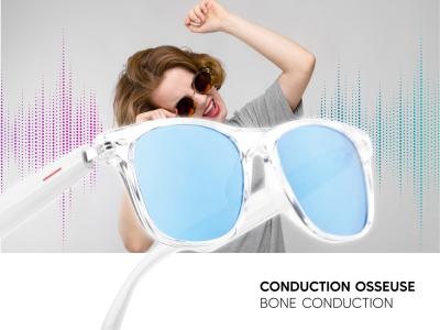 Lunettes connectées Mogie. - Modèle Dione - Branches blanches avec monture transparente