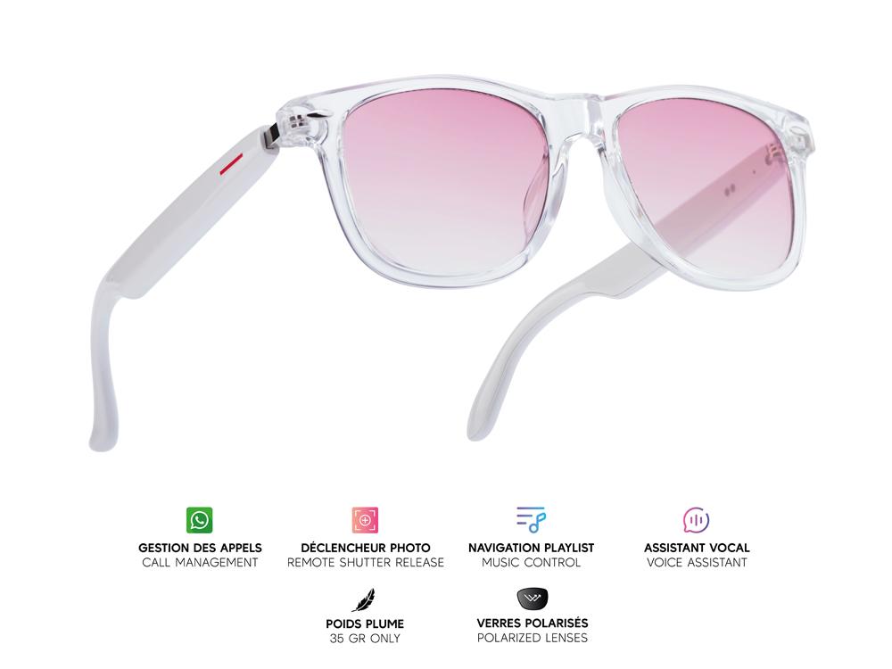 Lunettes connectées Mogie. - Modèle Dione - Branches blanches avec monture transparente