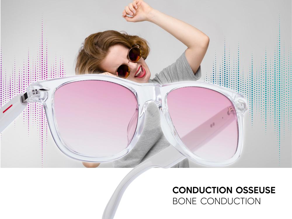 Lunettes connectées Mogie. - Modèle Dione - Branches blanches avec monture transparente