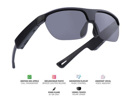 Lunettes connectées Mogie. - Modèle Atlas - Branches noires avec monture noire