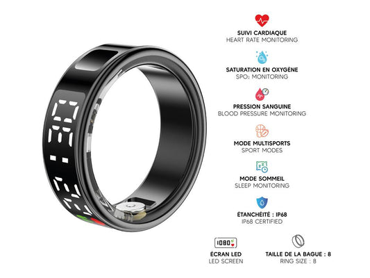 Bague connectée Mogie.avec écrin - Modèle Saturn - Coloris Noir