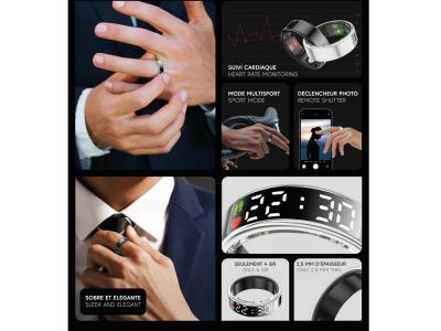 Bague connectée Mogie.avec écrin - Modèle Saturn - Coloris Noir