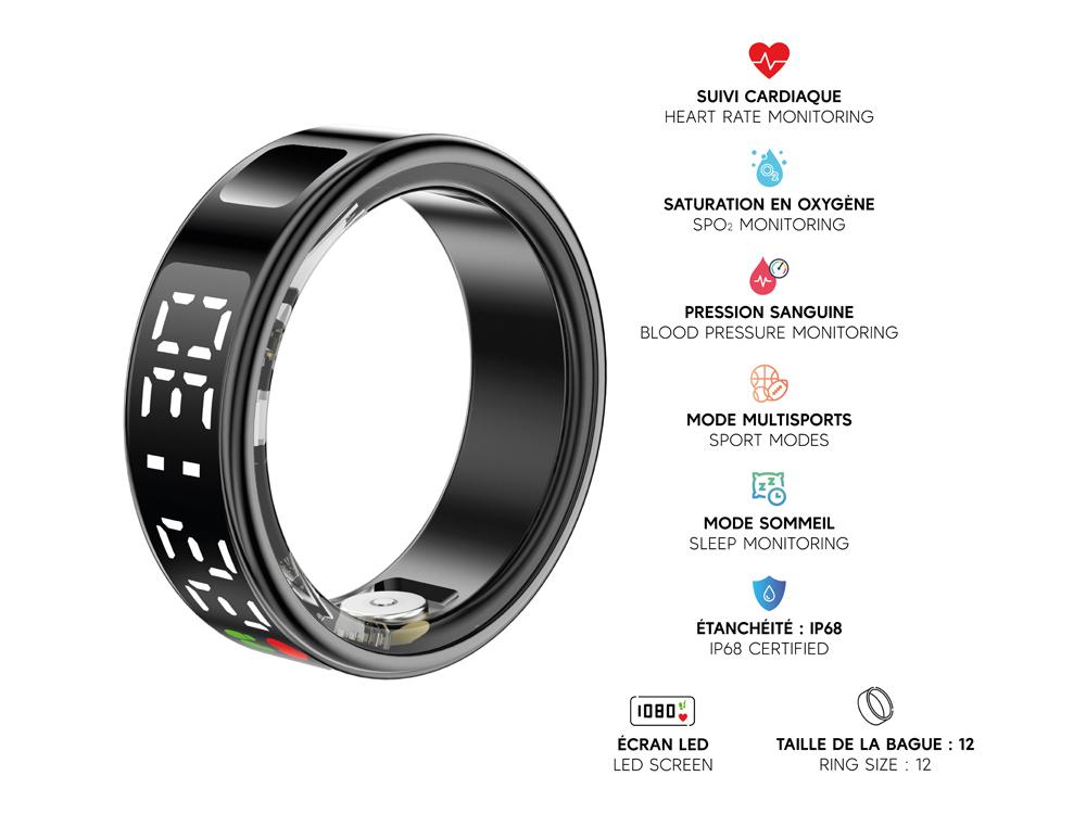 Bague connectée Mogie.avec écrin - Modèle Saturn - Coloris Noir