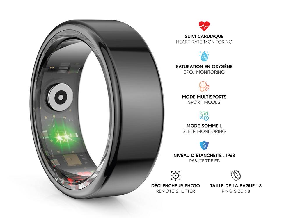 Bague connectée Mogie.avec étui - Modèle Titan - Coloris Noir