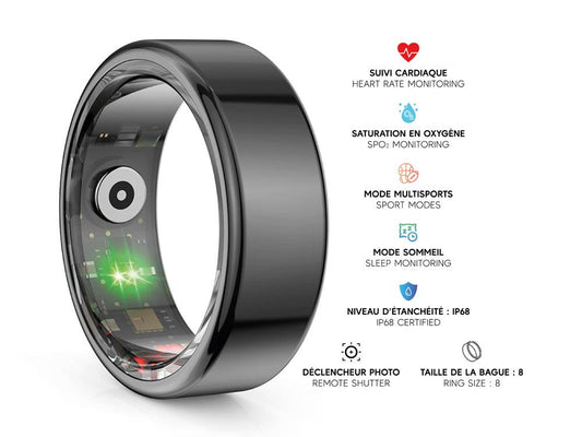Bague connectée Mogie.avec étui - Modèle Titan - Coloris Noir