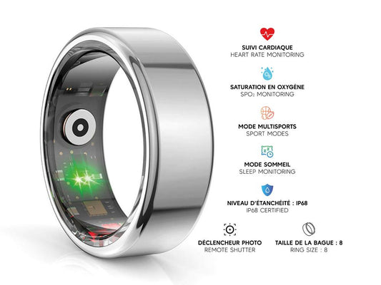 Bague connectée Mogie.avec étui - Modèle Titan - Coloris Argent